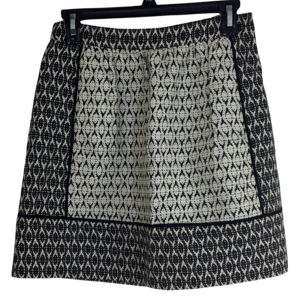 J Crew Brocade Black White Tweed Pockets Mini Above Knee Skirt Womens Size 0